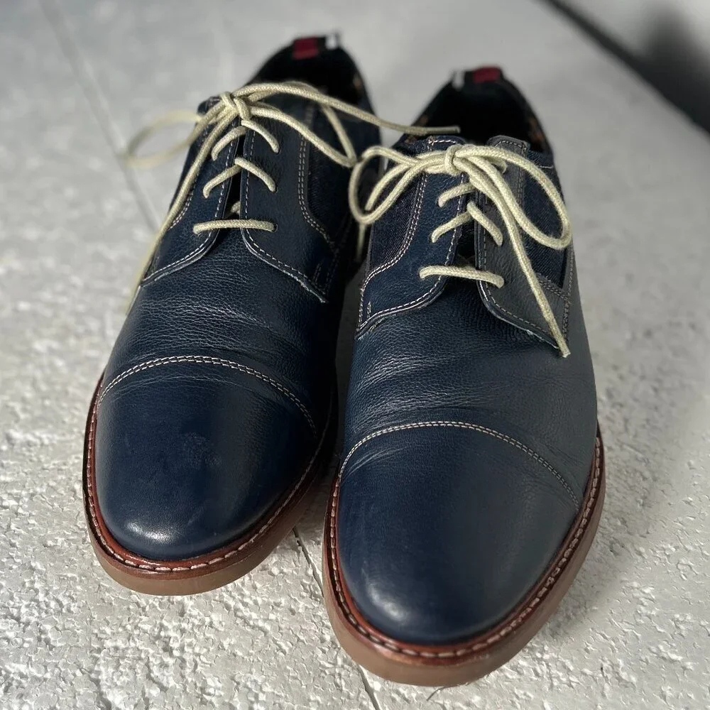 Ben Sherman SZ 8 Navy Leather & Denim Oxford Office Casual Preppy Old Money